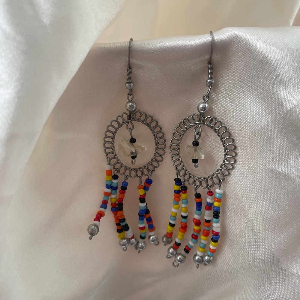 Vintage Handmade Beaded Chandelier Dreamcatcher Earrings